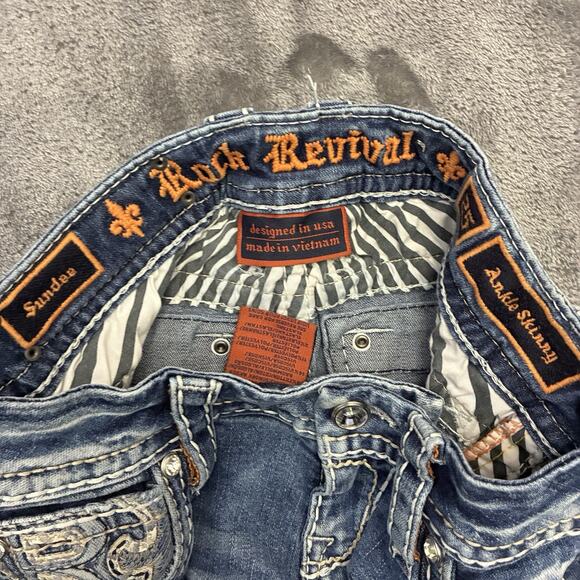 Rock Revival Jeans Women’s 25 Blue Destroyed SUNDEE "R" Flap Ankle Skinny - Picture 3 of 12